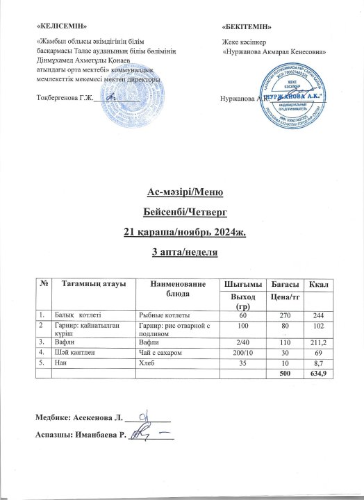 Ас мәзірі  21 қараша