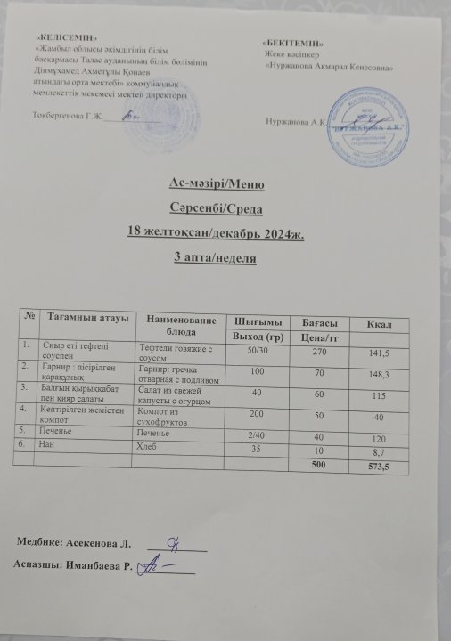 Ас мәзірі 18 желтоқсан