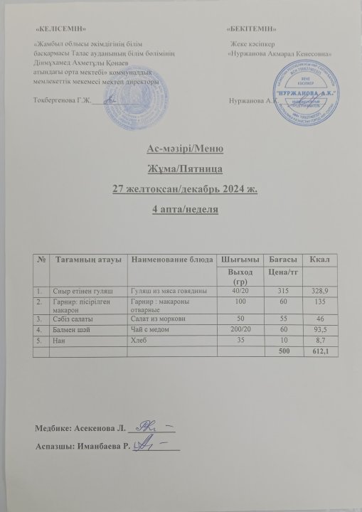 Ас мәзірі   27 желтоқсан