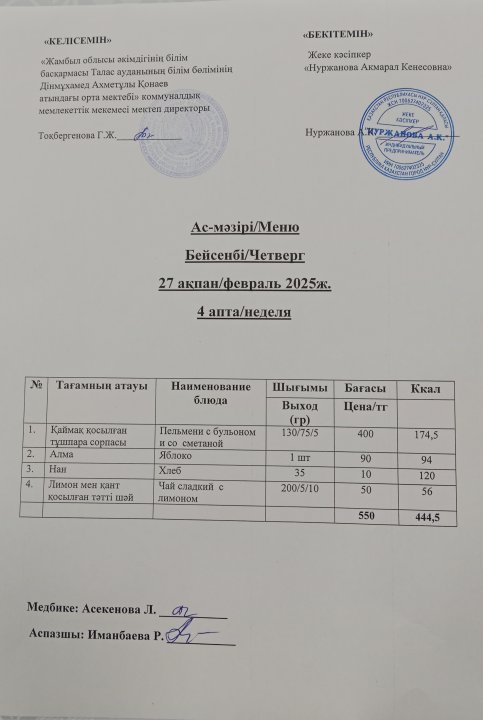 Ас мәзірі 27 ақпан