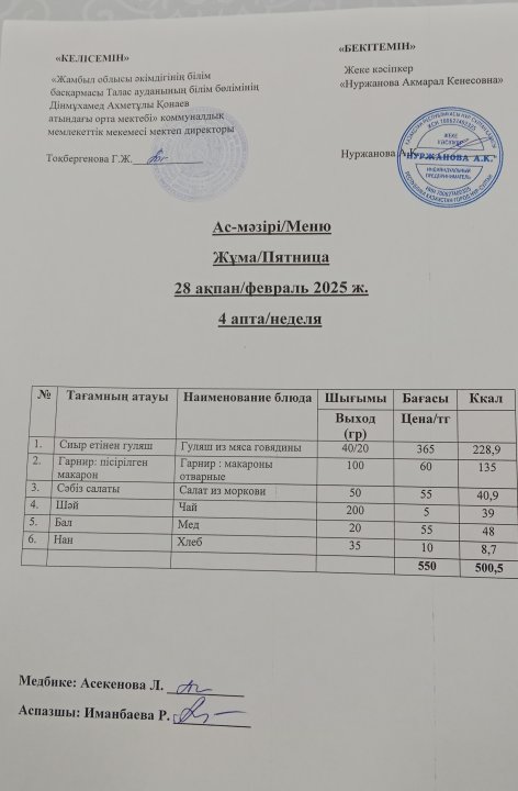 Ас мәзірі 28 ақпан