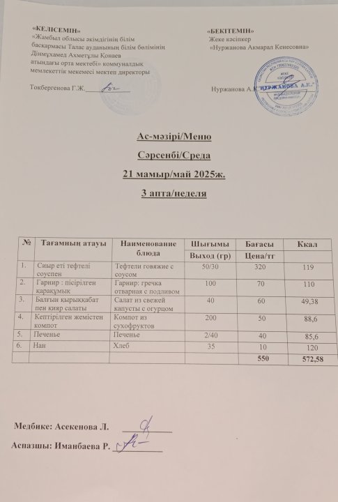 Ас мәзірі  21 мамыр